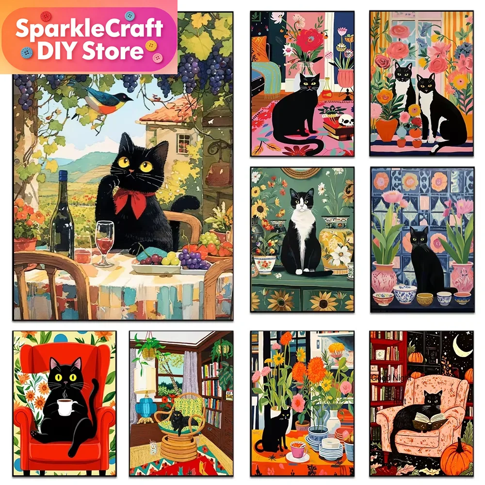Resin Art Gift - 1pc frameless Cartoon Black Cat Colorful