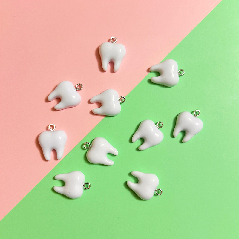 Resin Art Earrings - 10pcs Cute White Teeth Resin Pendant