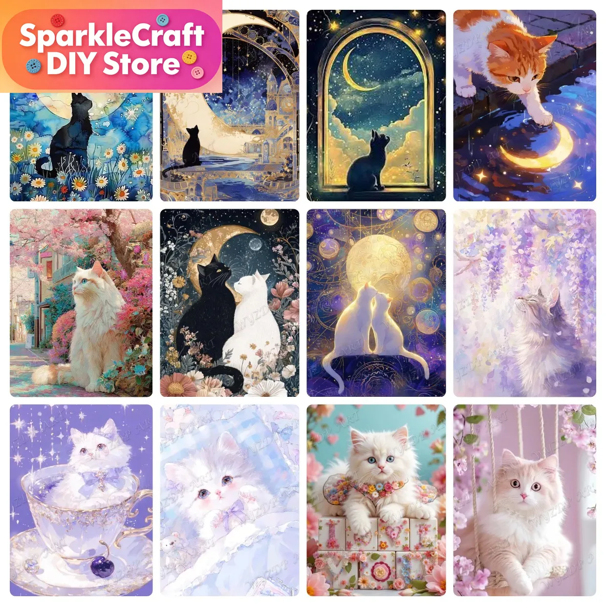 Resin Art Gift - Animal Cat Moon Diamond Painting Kit