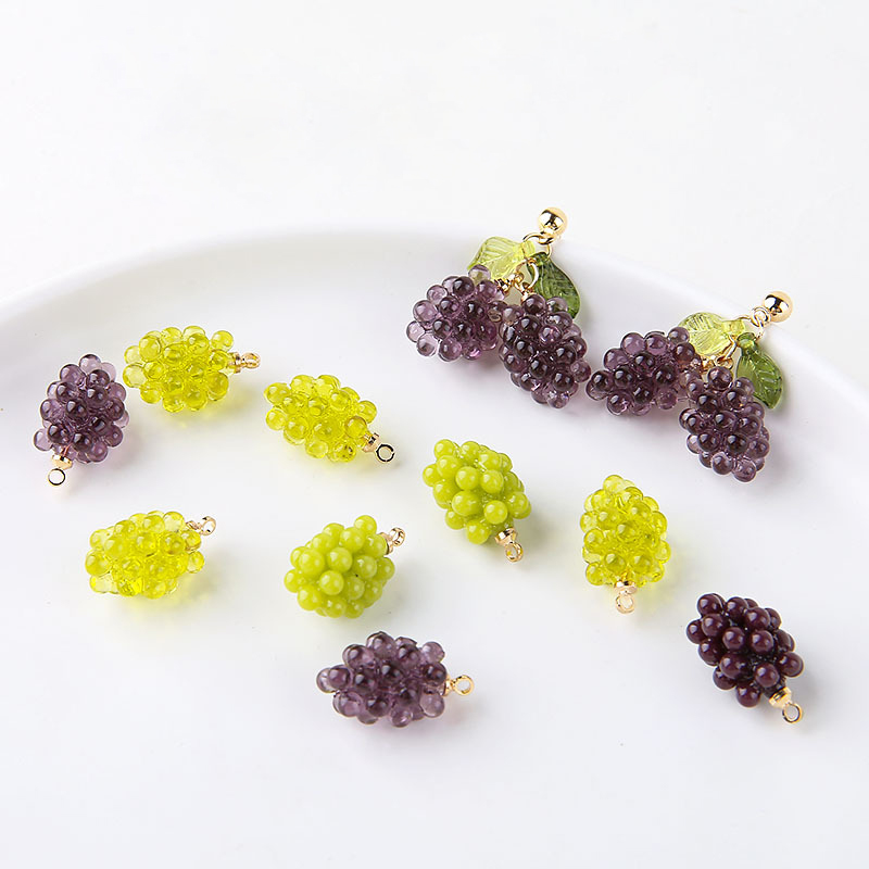 Resin Art Earrings - 6pcs Cute Little Grapes Resin Charms