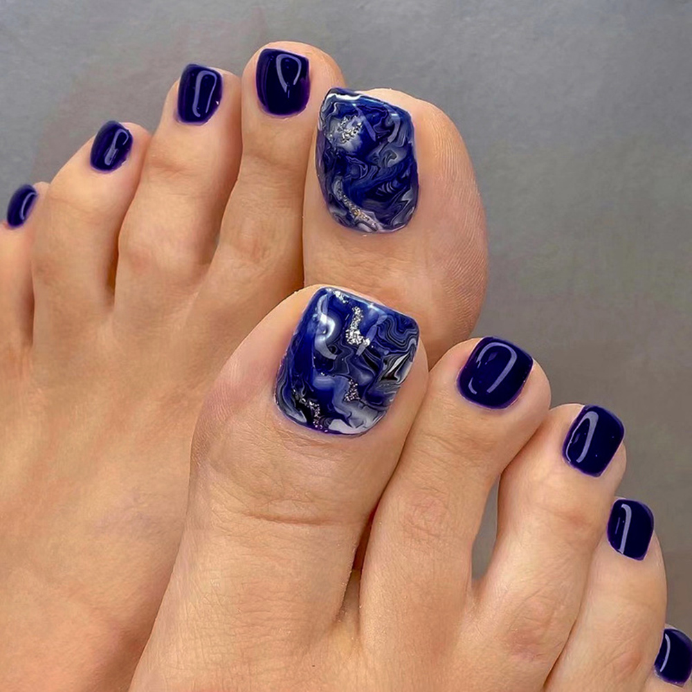 Resin Art Glitter - 24pcs Glossy Blue False Toenails Sparkling