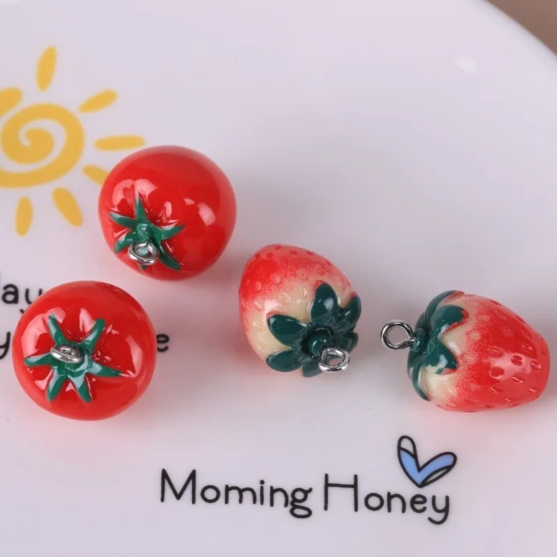 Resin Art Earrings - 10 Pieces Realistic 3D Strawberry Tomato