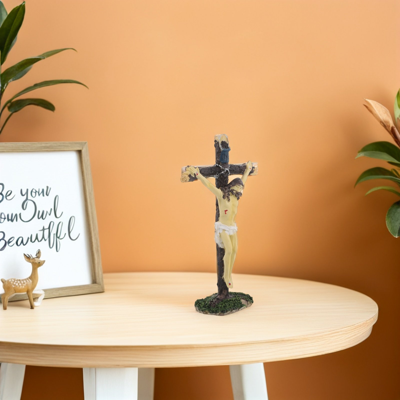 Resin Artist - Resin Standing Jesus Cross Sculpture Natural